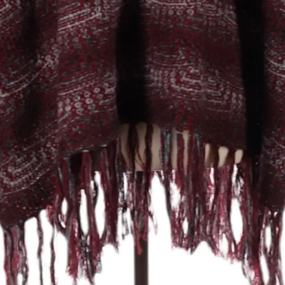 Anthro Mystree Poncho Sweater Size S/M Frayed Hem Chunky‎ Knit Boho Hippie